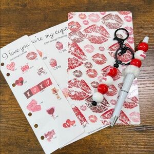 Red & White Stationery Set Pen and Keychain • Cash Stuffing • A6 Dashboard